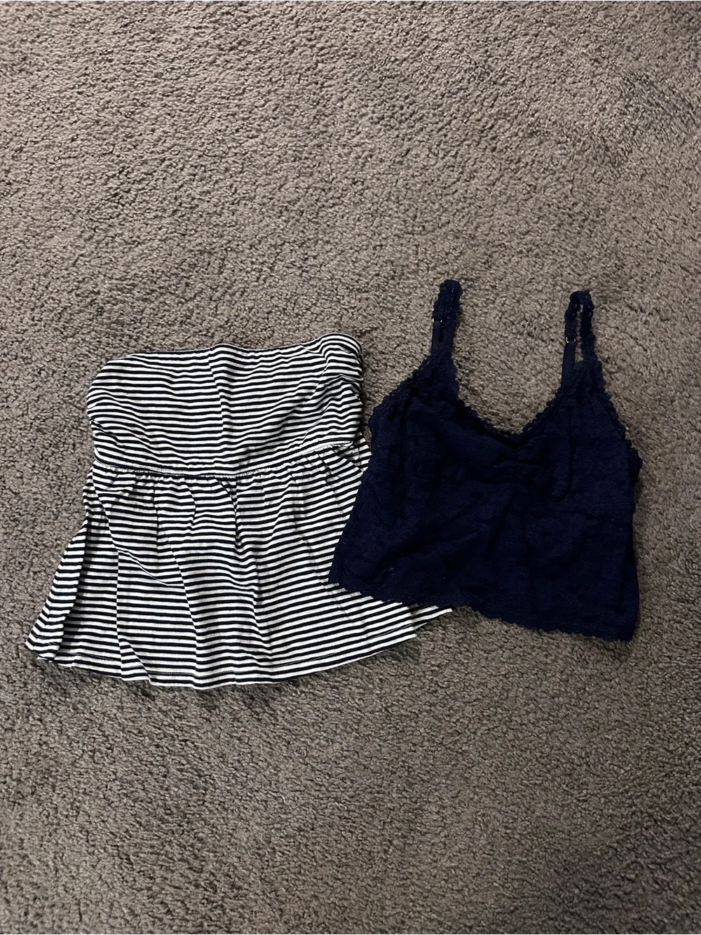 American Eagle Outfitters Navy Lace Bralette & Black and White Striped Tube Top
